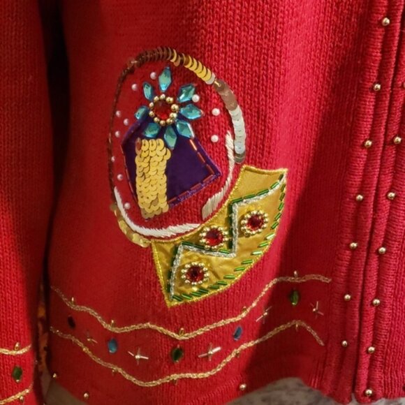 Vintage 90's Theme Works Snow Globe Zip up Christmas Sweater Jacket Medium - Picture 5 of 8